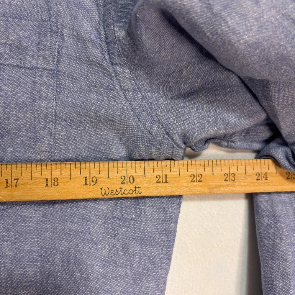 Banana Republic Linen Blend Slim Fit Button Up‎ Shirt Mens L Blue Costal Casual